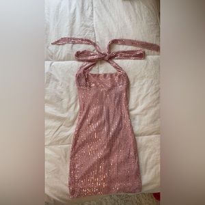 Lucy in the Sky Minnie Sequin Halter Dress in Pink xs